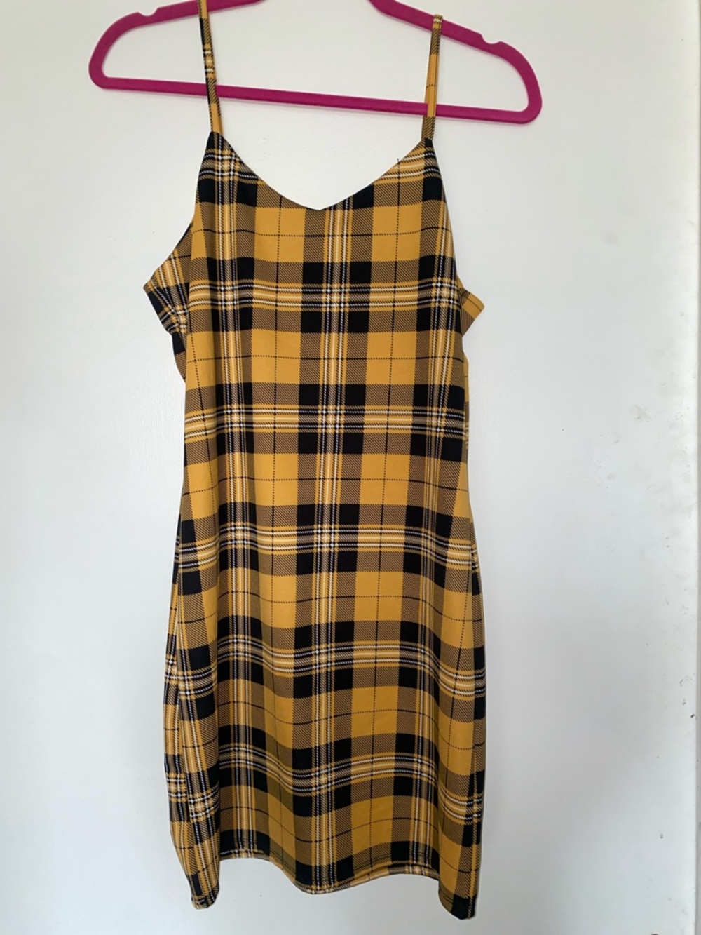 Yellow Plaid Spaghetti-Strap Dress